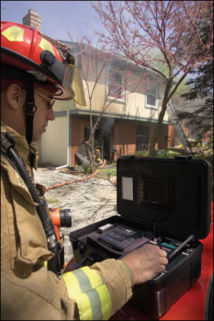 A portable receiving system allows an incident commander to establish a receiving station at a convenient location. This may be in or near a vehicle, or even just outside an involved structure.