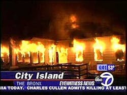 (City Isalnd-WABC, March 10, 2006) - A spectacular four-alarm fire is tearing through a century-old yacht club on City Island in the Bronx. (City Isalnd-WABC, March 10, 2006) - A spectacular four-alarm fire is tearing through a century-old yacht club on City Island in the Bronx.
