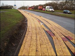 Twelve hoselines covering an area of 14 miles were required to be laid to supply water to the scene.