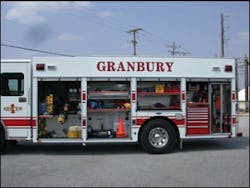 The Granbury, TX, Fire Department utilizes this combination rescue apparatus for fire suppression and technical rescue incidents. Careful planning when laying out tools and equipment can result in well-designed apparatus such as this unit.