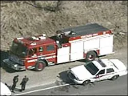 The fire truck was found on the side of Highway 27, north of Kleinberg.