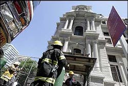 Firefighters are seen near the southwest entrance to City Hall in Philadelphia where a fire broke out on May 24. Firefighters are seen near the southwest entrance to City Hall in Philadelphia where a fire broke out on May 24.