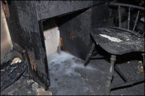 After the second test burn, where extra foam was used to control the fire, the water would pool in lower areas but the foam would not slow fire investigators work.