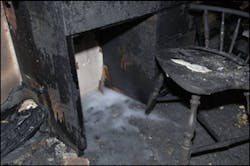 After the second test burn, where extra foam was used to control the fire, the water would pool in lower areas but the foam would not slow fire investigators work. After the second test burn, where extra foam was used to control the fire, the water would pool in lower areas but the foam would not slow fire investigators work.