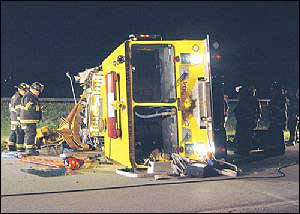 A Northern Cambria pumper truck rolled on Interstate 99 just after midnight Sunday. A tire blew out, causing the vehicle to go out of control.