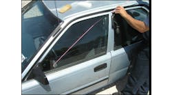 The insertion space for the long rod is maintained by the inflatable wedge. The tip of the tool will access the door handle, lock button, or window control in an effort to unlock the door. Over the past 18 months, the average vehicle contact time for McKinney responders to unlock a door has averaged 60 seconds or less with The Big Easy tool system.