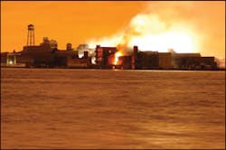 The fire rages almost 46 hours later as seen from Manhattan across the East River. On the first 10 alarms, 44 engines and 26 ladder companies responded. The complex was at one time the world’s largest manufacturer of marine rope. An FDNY fireboat was stationed alongside the complex at the East River for many years. The fire rages almost 46 hours later as seen from Manhattan across the East River. On the first 10 alarms, 44 engines and 26 ladder companies responded. The complex was at one time the world’s largest manufacturer of marine rope. An FDNY fireboat was stationed alongside the complex at the East River for many years.