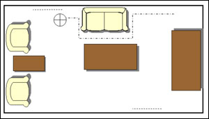 When the firefighter crawls to the opposite side of the couch, he quickly searches near the couch and performs a complete TI scan of the room. He is also at the next doorway, where he can start the process again in the next room or area.