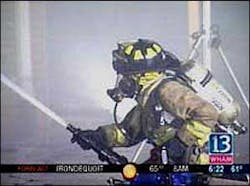 The Spencerport force couldn't fight the fire because their gear was inside and they had to rely on other departments. The Spencerport force couldn't fight the fire because their gear was inside and they had to rely on other departments.