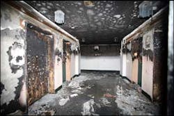 Looking from the elevator lobby, you can see how far the smoke banked down in the main hallway. Looking from the elevator lobby, you can see how far the smoke banked down in the main hallway.