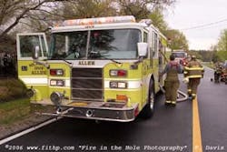 [Photo 5] Probies in rural fire departments need to be aware of their area just like their suburban or urban brothers. The crosslay easily reached this fire in Allen, MD but what if the dwelling was a considerable distance from the hard surface, and the engine/tanker couldn&acirc;&euro;&trade;t get closer than 500&apos;?