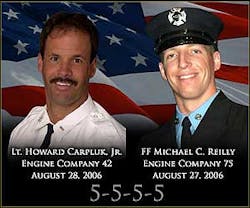 Firefighter Michael C. Reilly of Engine Company 75, and Lt. Carpluk Jr. of Engine Company 42. Firefighter Michael C. Reilly of Engine Company 75, and Lt. Carpluk Jr. of Engine Company 42.