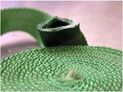 Photo 1: Webbing is available in both flat and tubular with two different variations of tubular on the market: edge stitched and shuttle loom. Shown here is the XXXXX.. Photo 1: Webbing is available in both flat and tubular with two different variations of tubular on the market: edge stitched and shuttle loom. Shown here is the XXXXX..