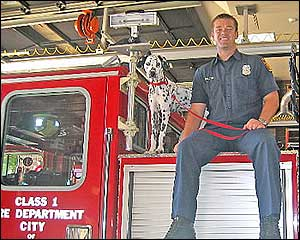 The National Geographic Channel episode of the 'Dog Whisperer' will chronicle the training of 'Wilshire,' pictured above with firefighter Ryan Penrod.