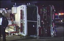 Firefighters said the thief walked up, jumped in the truck, backed it up into a building and took off. Firefighters said the thief walked up, jumped in the truck, backed it up into a building and took off.