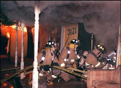 Firefighters stretching the first hoseline through the front door often encounter victims that were trying to escape. Firefighters stretching the first hoseline through the front door often encounter victims that were trying to escape.