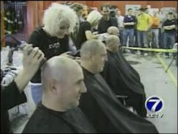 Jones' fellow firefighters shaved their heads and raised $5,000 for the family's expenses. Jones' fellow firefighters shaved their heads and raised $5,000 for the family's expenses.