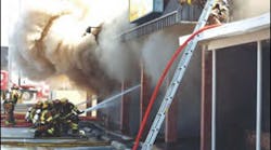 If firefighters are unable to ventilate the roof in a commercial structure and are using exterior operations, they should be aware of the potential for a smoke explosion.