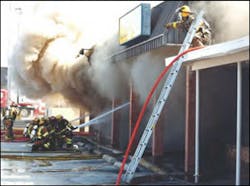 If firefighters are unable to ventilate the roof in a commercial structure and are using exterior operations, they should be aware of the potential for a smoke explosion.