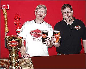 Rich, left, and Matt Fleischer, owners of Hook and Ladder Brewing, along with Jeremy Gruber, plan to open a restaurant and bar in the historic firehouse.