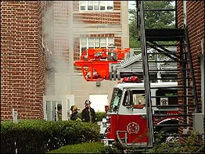 Steam continues to vent from a Reading Hospital building after a firefighter was burned July 5.