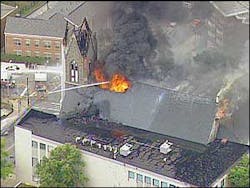 Officials said they believe the fire may have been started by a lightning strike. Officials said they believe the fire may have been started by a lightning strike.