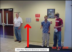 The code requires a communications console, which is located in the main lobby of this building. The code requires a communications console, which is located in the main lobby of this building.