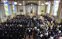 Firefighters walk down the aisle before the funeral Firefighters walk down the aisle before the funeral