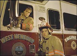 West Newbury Firefighters Keri and Kenny Fowler are shown in a photo taken for a 2008 calendar. Kenny, 37, recently suffered a massive heart attack and died.
