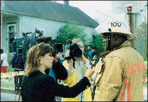 Warren McDaniels speaks with the media during a fire in his tenure as New Orleans Fire Superintendent.