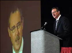 FEMA Administrator R. David Paulison addresses the National Hurricane Conference in Orlando, Fla. on April 2 to announce that he was not resigning contrary to news reports.