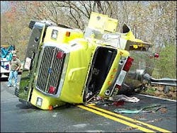 An Upper Black Eddy, Penn. fire apparatus overturned while responding to a mutual aid call on April 13. An Upper Black Eddy, Penn. fire apparatus overturned while responding to a mutual aid call on April 13.