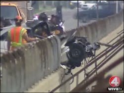 Police have not yet revealed the identity of the driver, or his condition, but firefighters are breathing a sigh of relief. Police have not yet revealed the identity of the driver, or his condition, but firefighters are breathing a sigh of relief.