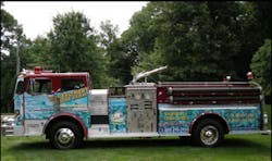 that for close to a year, the 1977 Hahn pumper truck was used in parades and to promote a basement waterproofing company. that for close to a year, the 1977 Hahn pumper truck was used in parades and to promote a basement waterproofing company.