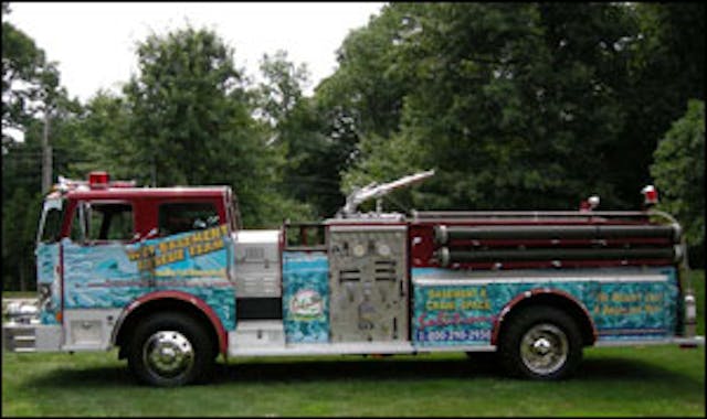 that for close to a year, the 1977 Hahn pumper truck was used in parades and to promote a basement waterproofing company.