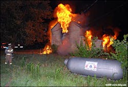Firefighters from Laurel, Delmar and Gumboro arrive to find heavy fire showing from an abandoned house. Firefighters from Laurel, Delmar and Gumboro arrive to find heavy fire showing from an abandoned house.