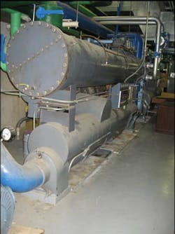 Chillers, such as the one shown here, are used to cool the water or air when the air conditioning is being used. Chillers, such as the one shown here, are used to cool the water or air when the air conditioning is being used.
