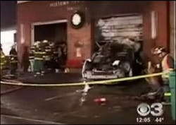 Fire officials say no firefighters were injured; however four fire engines inside the building sustained some smoke and heat damage. Fire officials say no firefighters were injured; however four fire engines inside the building sustained some smoke and heat damage.