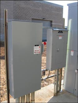 Electrical equipment can be found in a variety of locations and responders need to be able to identify each piece. This photo shows a disconnect switch for a piece of HVAC equipment (left) and a sub panel located on the building&apos;s exterior.