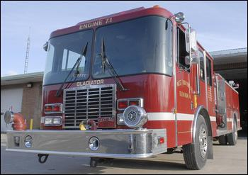 An engine is parked at the West End Fire Company, Glen Iron.