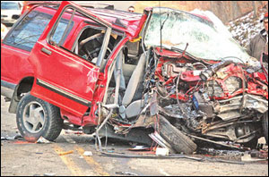Authorities said the woman swerved across the yellow line and hit the truck head on.