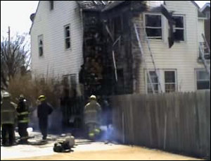 The firefighters suffered second-degree burns and were taken to MetroHealth Medical Center.