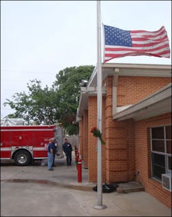 The flag was at half staff at Station 26 in honor of Capt. James Harlow and Damien Hobbs. The flag was at half staff at Station 26 in honor of Capt. James Harlow and Damien Hobbs.