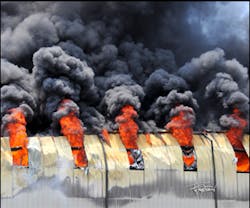 Three workers fought the fire using extinguishers Three workers fought the fire using extinguishers