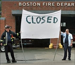 Boston firefighters picket at the Neponset Ave. station, one of three firehouses where fire apparatus have been put out of service due to budget shortfalls. Boston firefighters picket at the Neponset Ave. station, one of three firehouses where fire apparatus have been put out of service due to budget shortfalls.