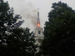 The steeple of a historic Medway church was destroyed after being struck by lightning.