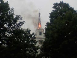 The steeple of a historic Medway church was destroyed after being struck by lightning. The steeple of a historic Medway church was destroyed after being struck by lightning.