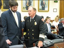 David Finger, left, of the National Volunteer Fire Council, chats with Jack Carrriger, vice-chair of the NVFC. David Finger, left, of the National Volunteer Fire Council, chats with Jack Carrriger, vice-chair of the NVFC.