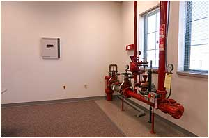A unique feature of the training room is the double-duty sprinkler system for the station, which is exposed in the training area and outfitted with the appropriate valves to allow it to also be used in training exercises. The room also serves as a community meeting room and is outfitted with the appropriate communications equipment and generator to serve as an Emergency Operations Center.Photos by Chief Jonathan M. Westendorf