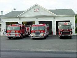 Engines &amp; heavy rescue in front of station.Photos by David B Weimer Jr